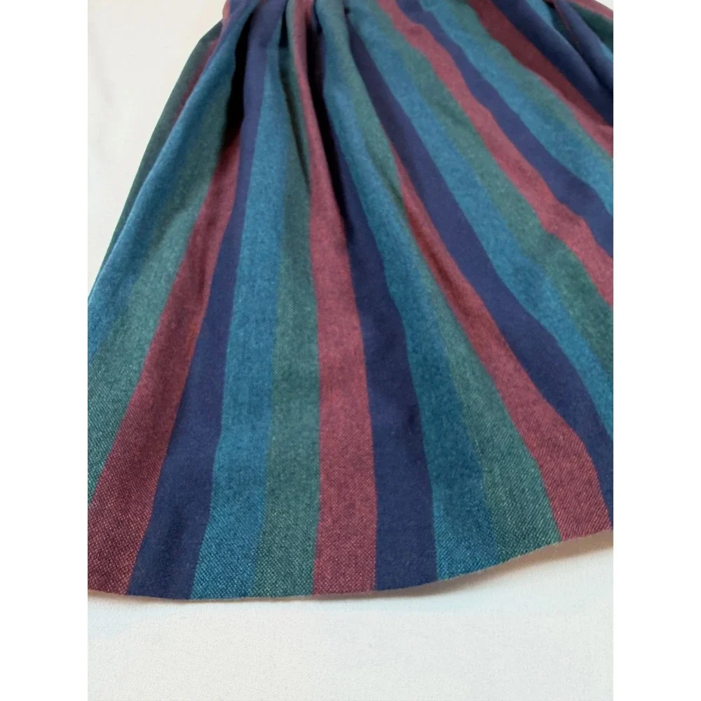 Vtg Striped Midi Skirt ILGWU Union Made High Waist Pleated Academia A-line Sz 4